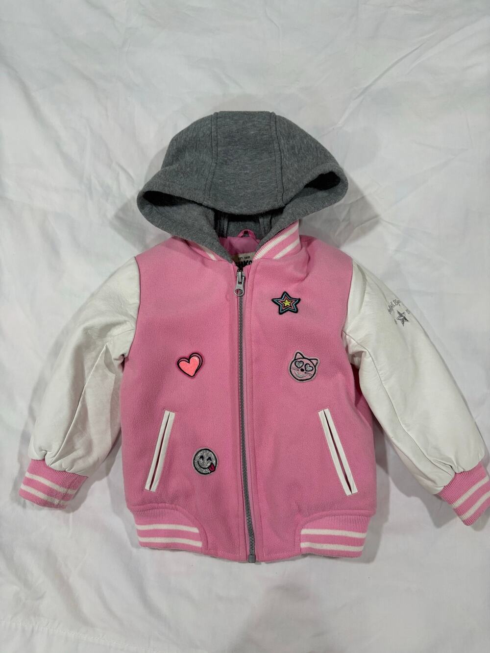 Osh Kosh B’gosh Varsity Bomber Jacket Pink Coat w/ patches Size 2T Girls